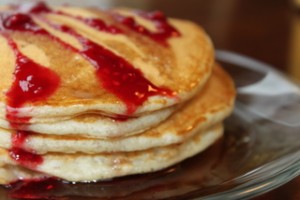 Sourdough Pancakes with Raspberry Jam & Syrup