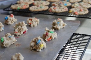 Making Oatmeal M&M Cookies