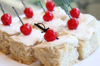 Cherry & Sword-Speared Cake Squares