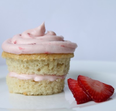 Strawberry Shortcake Cupcakes - Vanilla Pound Cake with Strawberry Buttercream Frosting