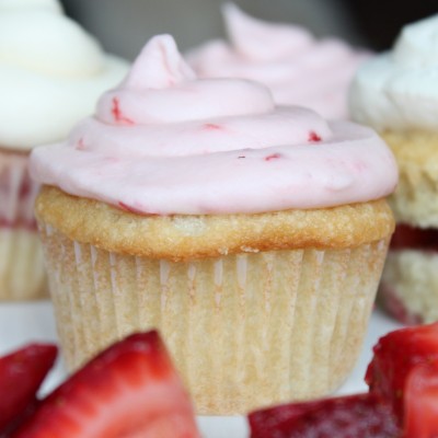 Strawberry Shortcake Cupcakes - Vanilla Pound Cake with Strawberry Buttercream Frosting