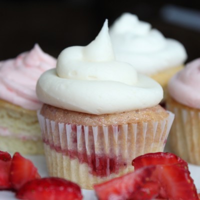 Strawberry Shortcake Cupcakes - Strawberry Pound Cake with Vanilla Buttercream Frosting